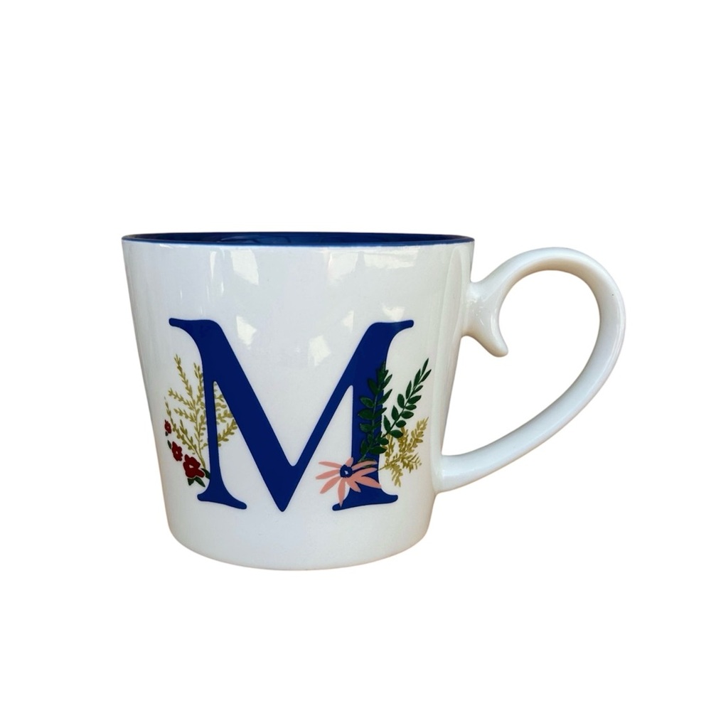 Opalhouse Stoneware White Blue Letter M Cottagecore Monogram Coffee Mug 16 Oz.